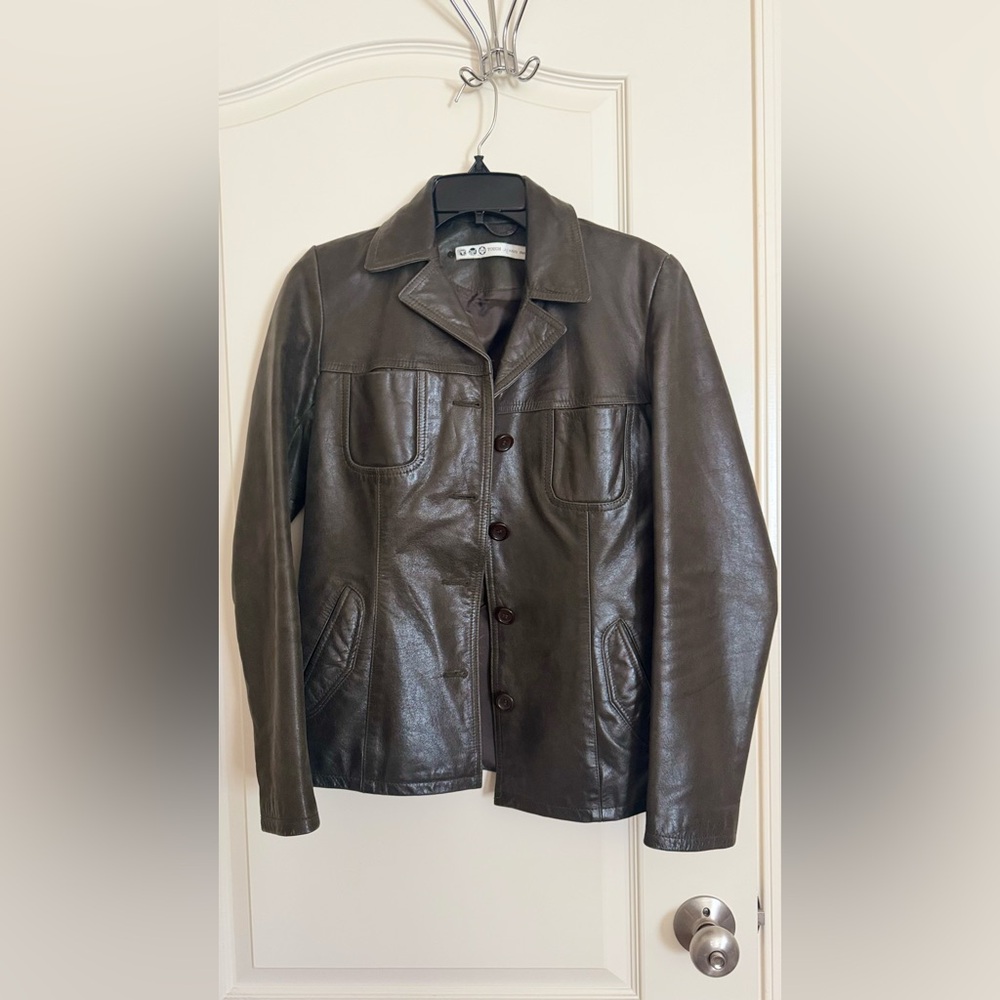 Vintage Leather Jacket in Olive Brown